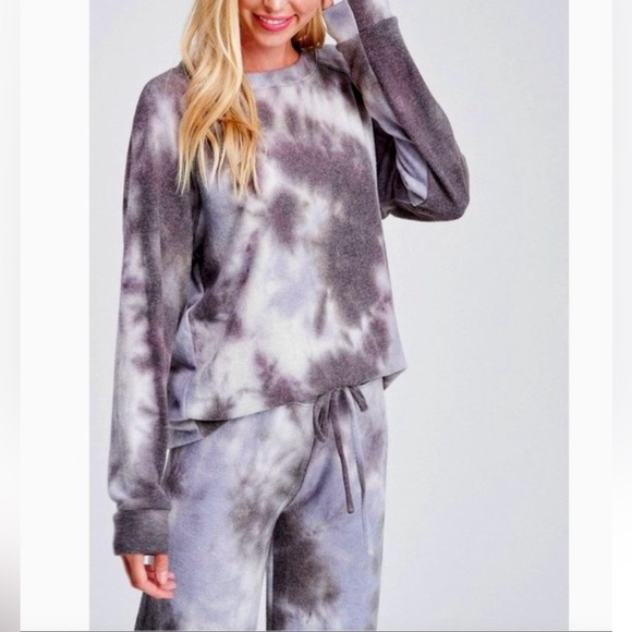 Phil Love Tie Dye Lounge Set Size XL Grey & Lavender Cozy Sweatshirt + Joggers - Picture 2 of 4